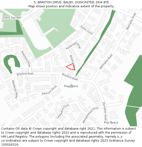 5, BRAYTON DRIVE, BALBY, DONCASTER, DN4 8TE: Location map and indicative extent of plot