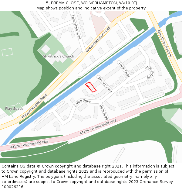 5, BREAM CLOSE, WOLVERHAMPTON, WV10 0TJ: Location map and indicative extent of plot