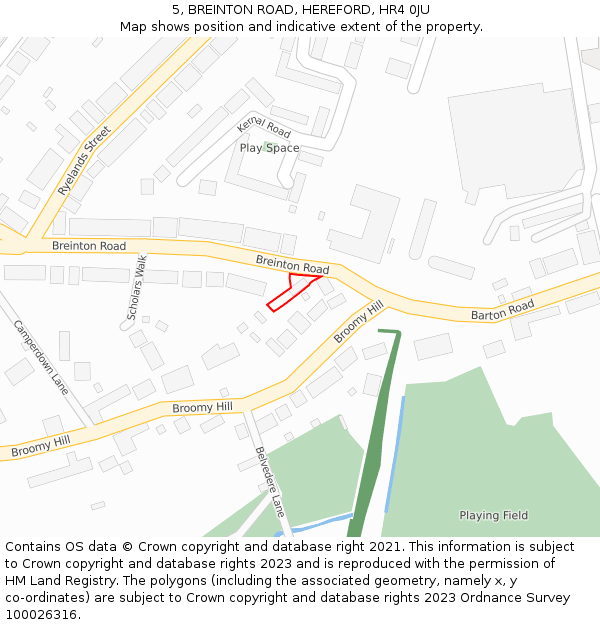 5, BREINTON ROAD, HEREFORD, HR4 0JU: Location map and indicative extent of plot