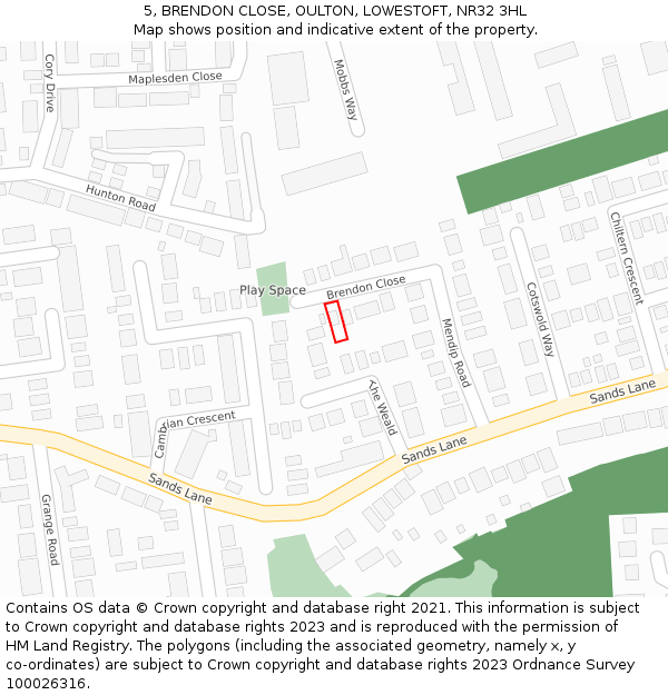 5, BRENDON CLOSE, OULTON, LOWESTOFT, NR32 3HL: Location map and indicative extent of plot
