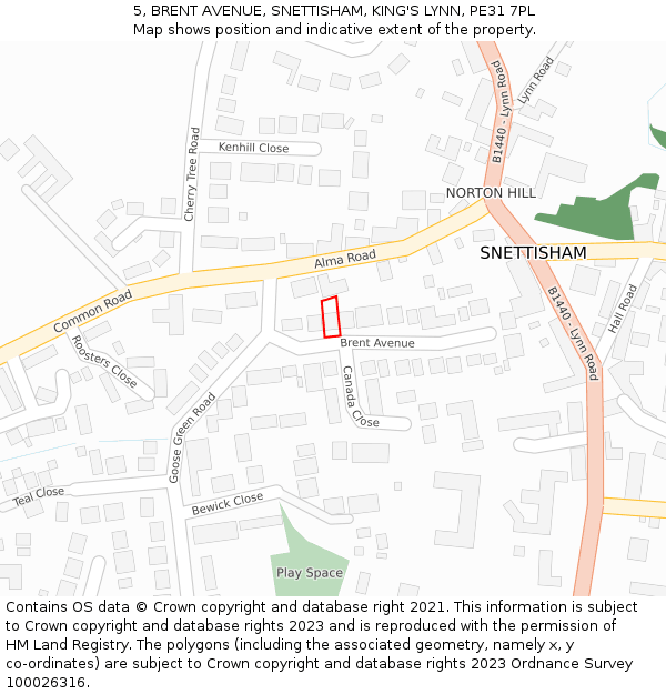 5, BRENT AVENUE, SNETTISHAM, KING'S LYNN, PE31 7PL: Location map and indicative extent of plot
