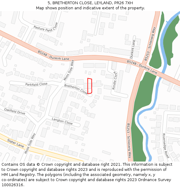 5, BRETHERTON CLOSE, LEYLAND, PR26 7XH: Location map and indicative extent of plot