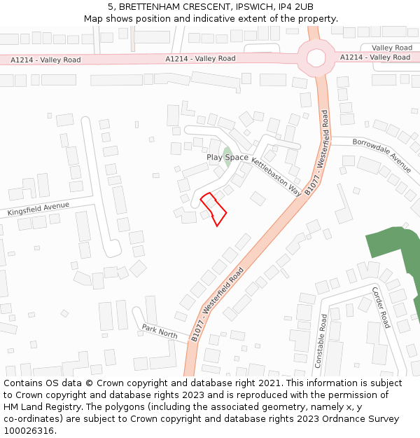 5, BRETTENHAM CRESCENT, IPSWICH, IP4 2UB: Location map and indicative extent of plot