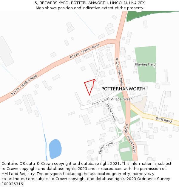 5, BREWERS YARD, POTTERHANWORTH, LINCOLN, LN4 2FX: Location map and indicative extent of plot