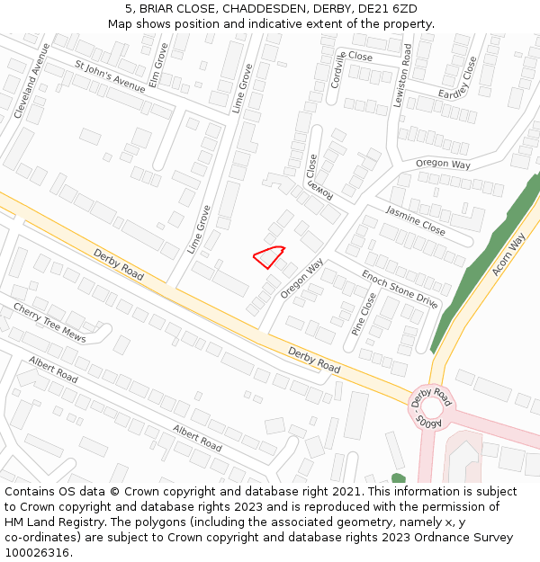 5, BRIAR CLOSE, CHADDESDEN, DERBY, DE21 6ZD: Location map and indicative extent of plot
