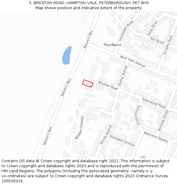 5, BRICKTON ROAD, HAMPTON VALE, PETERBOROUGH, PE7 8HS: Location map and indicative extent of plot
