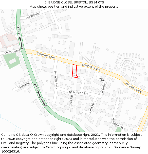 5, BRIDGE CLOSE, BRISTOL, BS14 0TS: Location map and indicative extent of plot