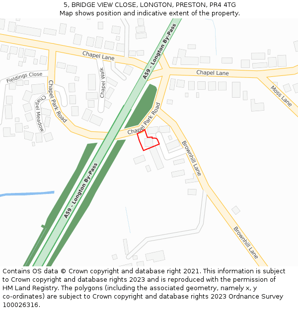 5, BRIDGE VIEW CLOSE, LONGTON, PRESTON, PR4 4TG: Location map and indicative extent of plot