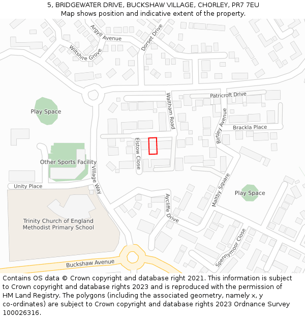 5, BRIDGEWATER DRIVE, BUCKSHAW VILLAGE, CHORLEY, PR7 7EU: Location map and indicative extent of plot