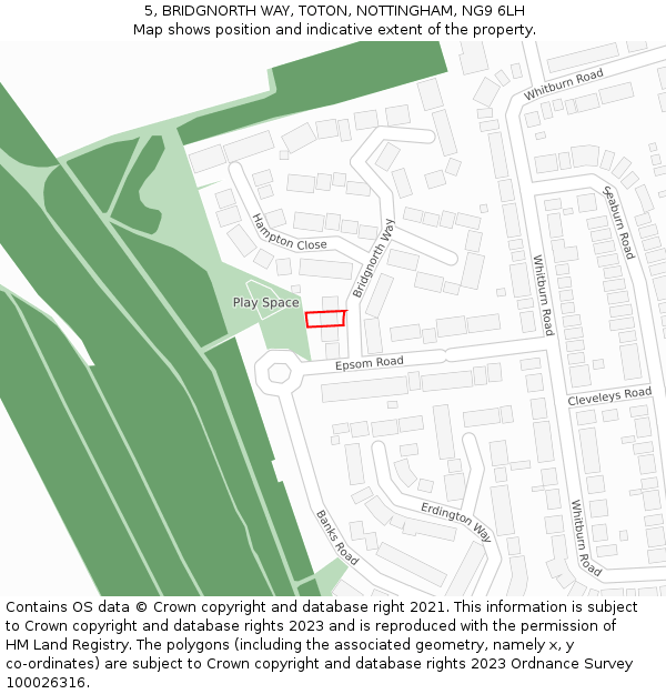 5, BRIDGNORTH WAY, TOTON, NOTTINGHAM, NG9 6LH: Location map and indicative extent of plot