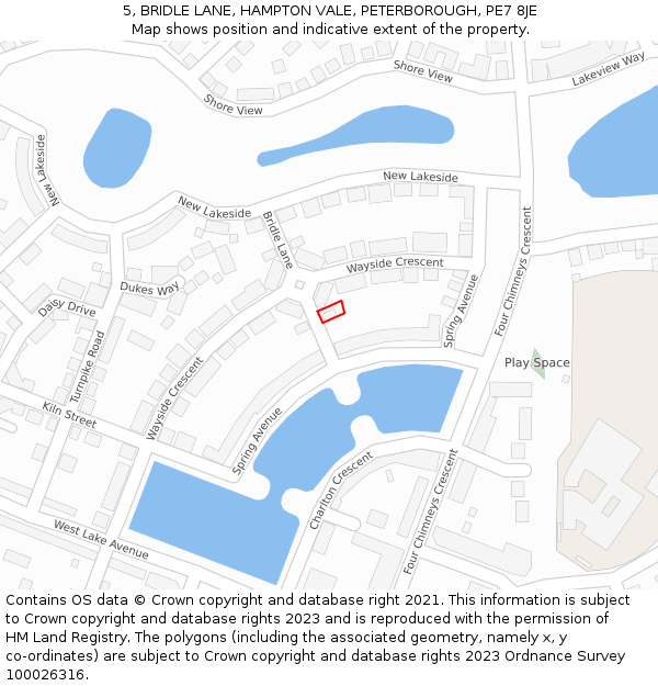 5, BRIDLE LANE, HAMPTON VALE, PETERBOROUGH, PE7 8JE: Location map and indicative extent of plot
