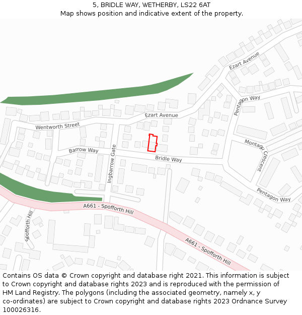 5, BRIDLE WAY, WETHERBY, LS22 6AT: Location map and indicative extent of plot