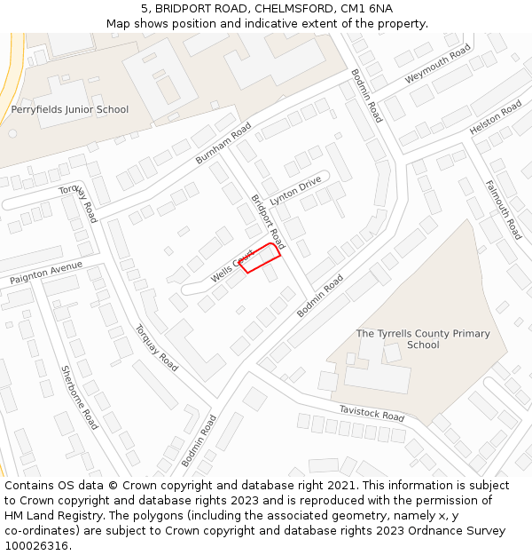 5, BRIDPORT ROAD, CHELMSFORD, CM1 6NA: Location map and indicative extent of plot
