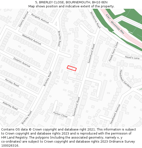 5, BRIERLEY CLOSE, BOURNEMOUTH, BH10 6EN: Location map and indicative extent of plot
