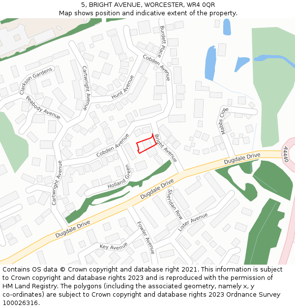 5, BRIGHT AVENUE, WORCESTER, WR4 0QR: Location map and indicative extent of plot