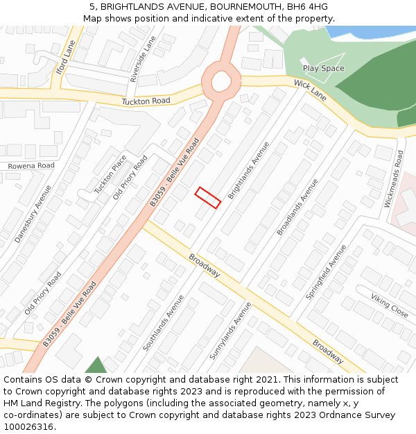 5, BRIGHTLANDS AVENUE, BOURNEMOUTH, BH6 4HG: Location map and indicative extent of plot