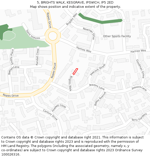 5, BRIGHTS WALK, KESGRAVE, IPSWICH, IP5 2ED: Location map and indicative extent of plot