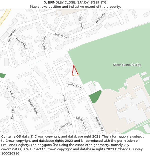 5, BRINDLEY CLOSE, SANDY, SG19 1TG: Location map and indicative extent of plot