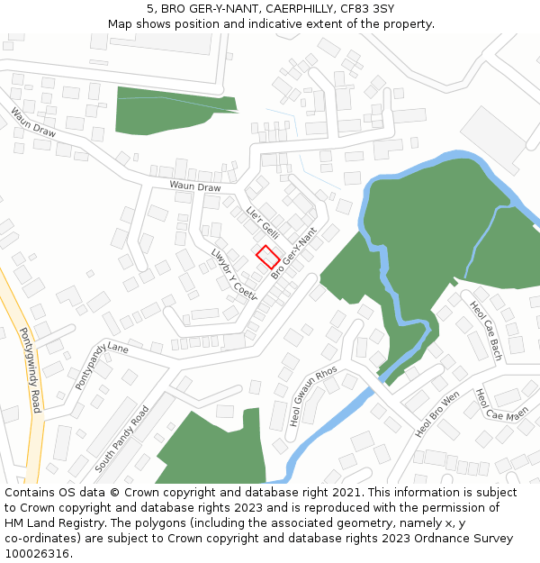 5, BRO GER-Y-NANT, CAERPHILLY, CF83 3SY: Location map and indicative extent of plot