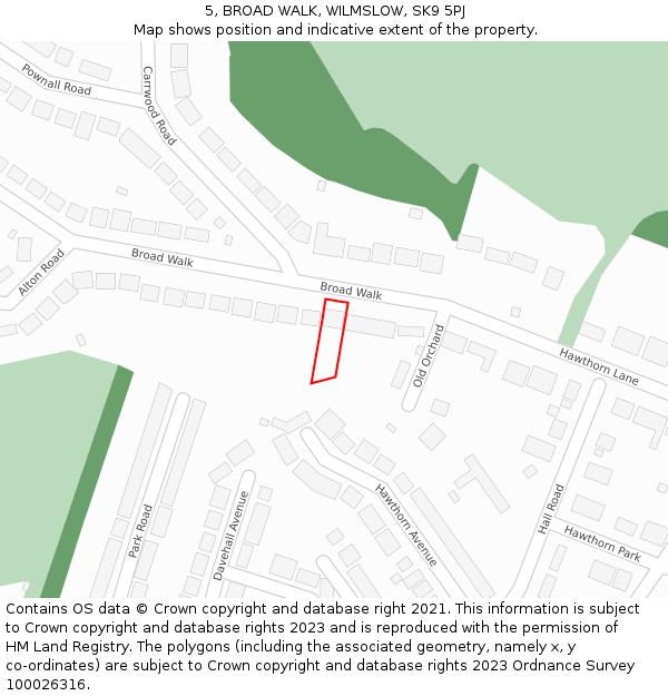 5, BROAD WALK, WILMSLOW, SK9 5PJ: Location map and indicative extent of plot