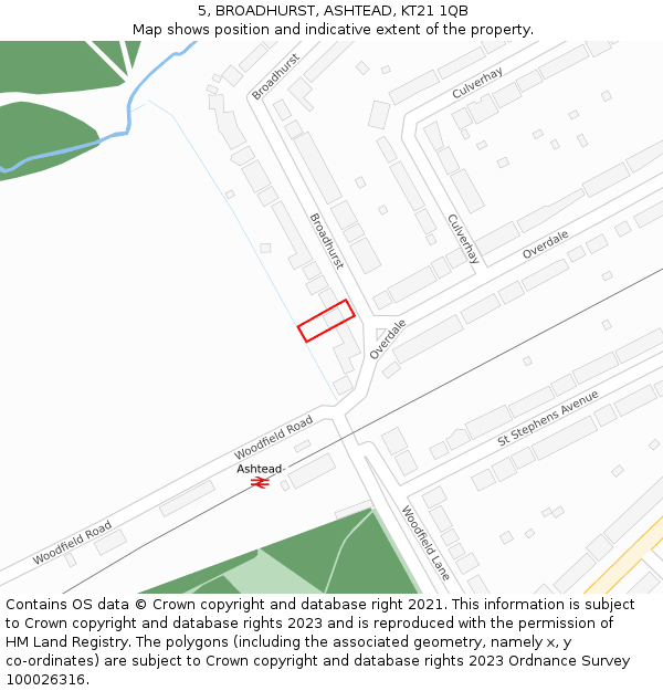 5, BROADHURST, ASHTEAD, KT21 1QB: Location map and indicative extent of plot
