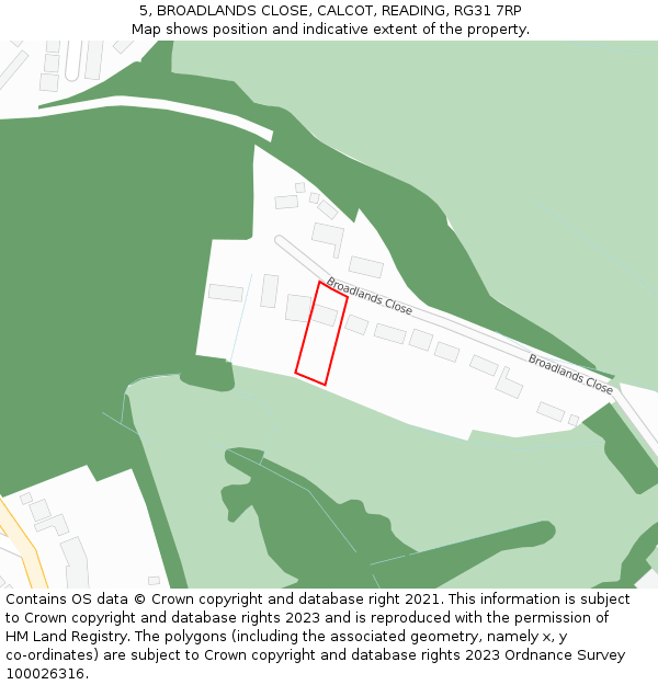 5, BROADLANDS CLOSE, CALCOT, READING, RG31 7RP: Location map and indicative extent of plot