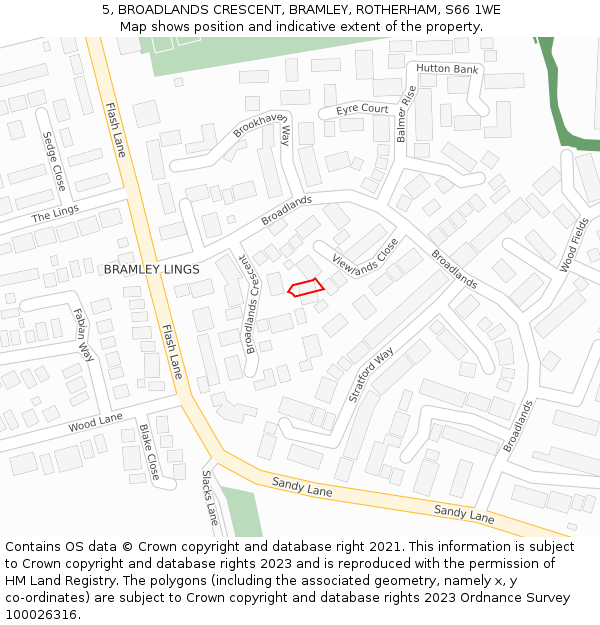 5, BROADLANDS CRESCENT, BRAMLEY, ROTHERHAM, S66 1WE: Location map and indicative extent of plot