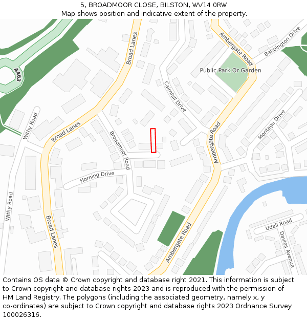 5, BROADMOOR CLOSE, BILSTON, WV14 0RW: Location map and indicative extent of plot