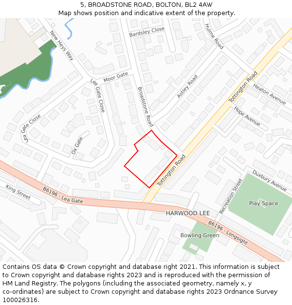 5, BROADSTONE ROAD, BOLTON, BL2 4AW: Location map and indicative extent of plot