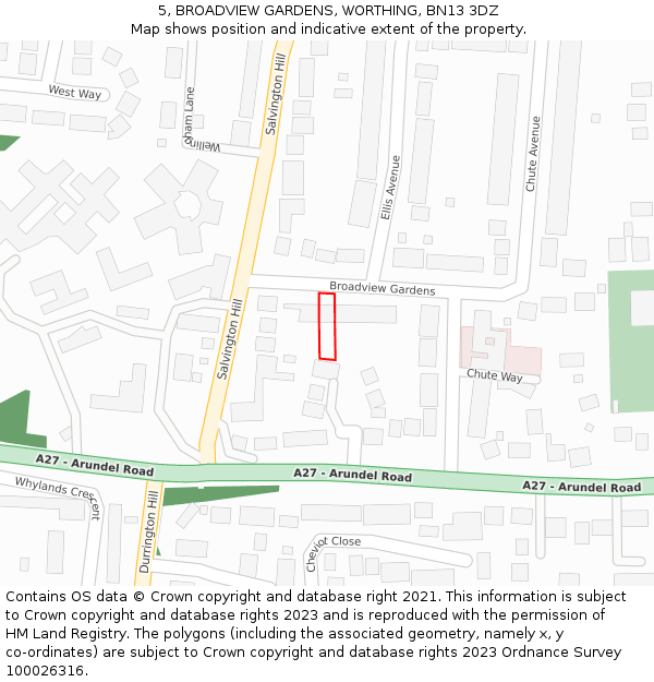 5, BROADVIEW GARDENS, WORTHING, BN13 3DZ: Location map and indicative extent of plot