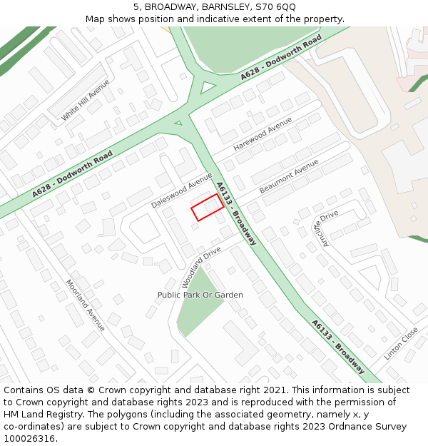 5, BROADWAY, BARNSLEY, S70 6QQ: Location map and indicative extent of plot