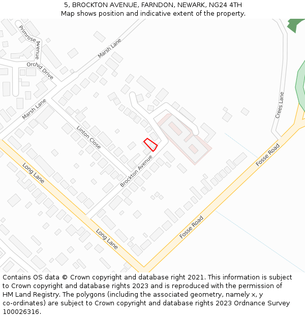 5, BROCKTON AVENUE, FARNDON, NEWARK, NG24 4TH: Location map and indicative extent of plot