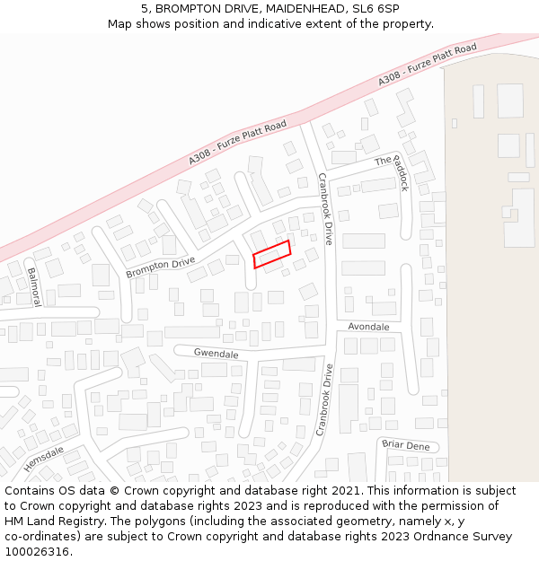 5, BROMPTON DRIVE, MAIDENHEAD, SL6 6SP: Location map and indicative extent of plot