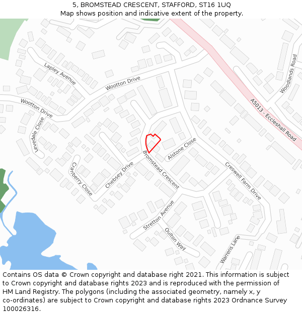 5, BROMSTEAD CRESCENT, STAFFORD, ST16 1UQ: Location map and indicative extent of plot