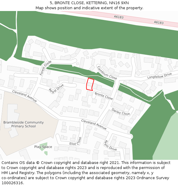 5, BRONTE CLOSE, KETTERING, NN16 9XN: Location map and indicative extent of plot