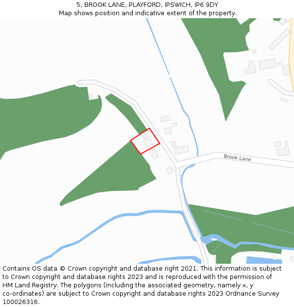 5, BROOK LANE, PLAYFORD, IPSWICH, IP6 9DY: Location map and indicative extent of plot