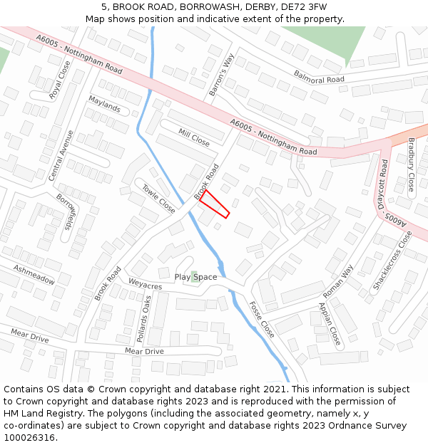 5, BROOK ROAD, BORROWASH, DERBY, DE72 3FW: Location map and indicative extent of plot
