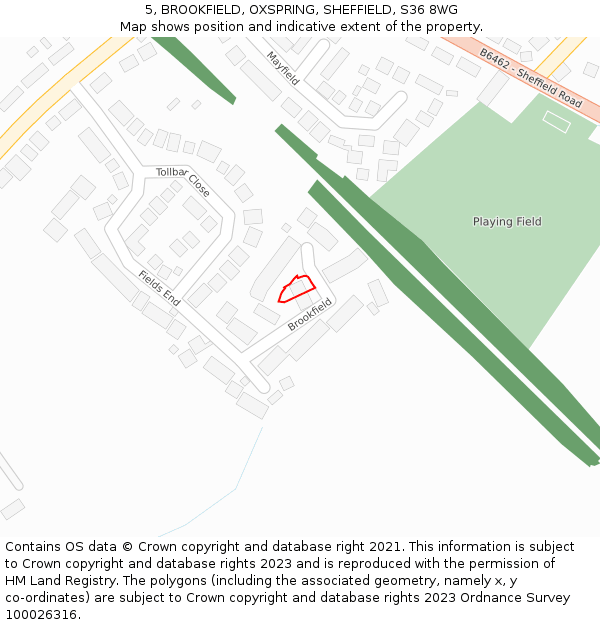 5, BROOKFIELD, OXSPRING, SHEFFIELD, S36 8WG: Location map and indicative extent of plot
