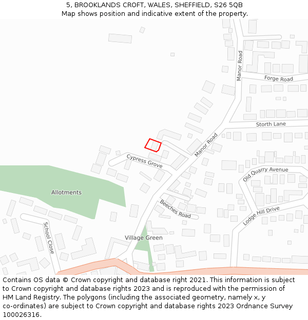 5, BROOKLANDS CROFT, WALES, SHEFFIELD, S26 5QB: Location map and indicative extent of plot