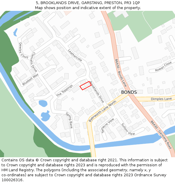 5, BROOKLANDS DRIVE, GARSTANG, PRESTON, PR3 1QP: Location map and indicative extent of plot