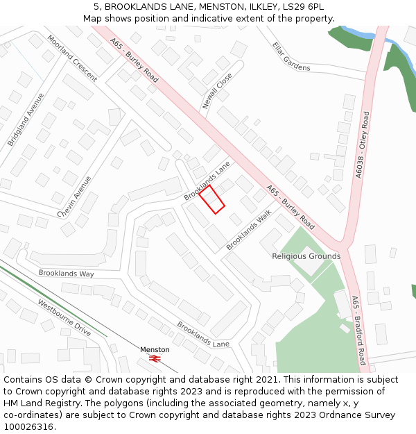 5, BROOKLANDS LANE, MENSTON, ILKLEY, LS29 6PL: Location map and indicative extent of plot