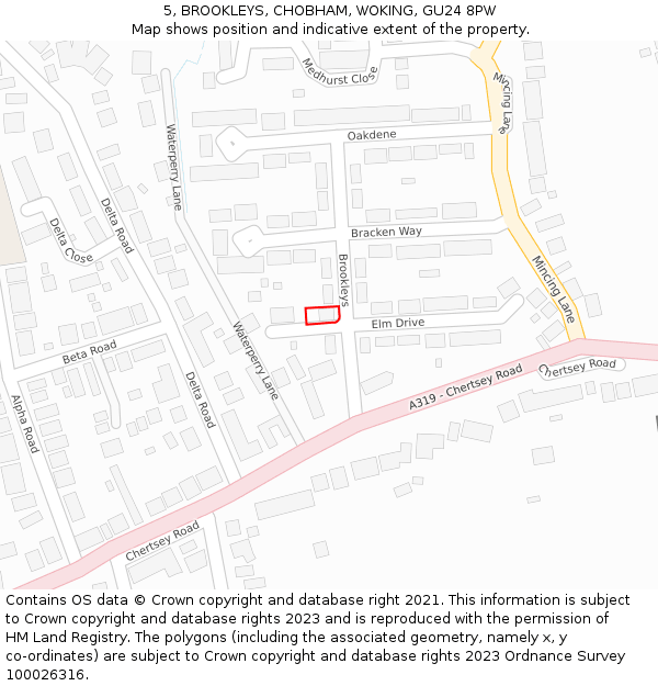 5, BROOKLEYS, CHOBHAM, WOKING, GU24 8PW: Location map and indicative extent of plot