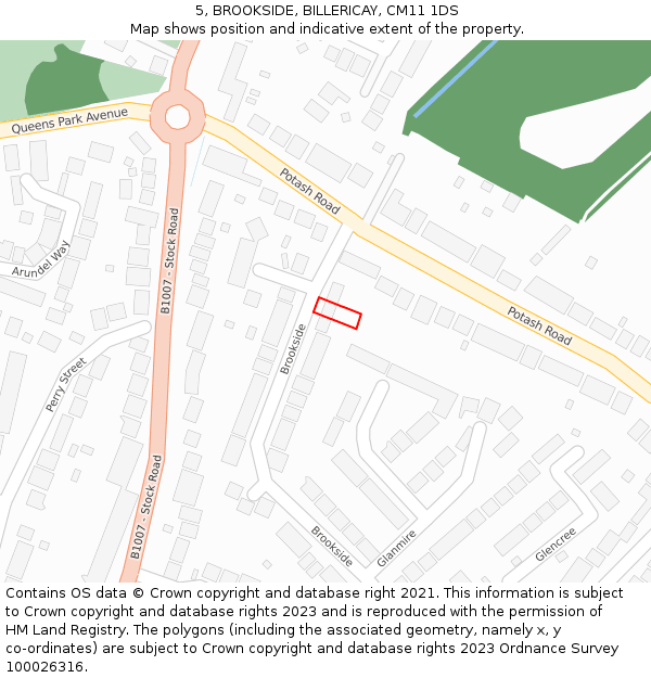 5, BROOKSIDE, BILLERICAY, CM11 1DS: Location map and indicative extent of plot