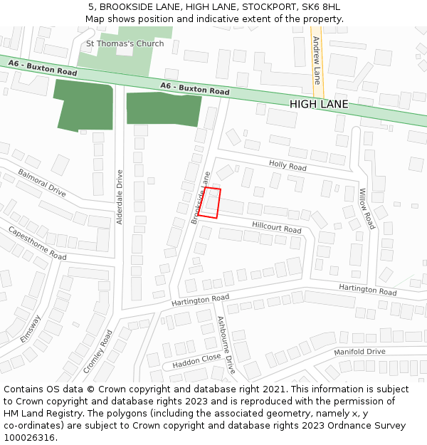 5, BROOKSIDE LANE, HIGH LANE, STOCKPORT, SK6 8HL: Location map and indicative extent of plot