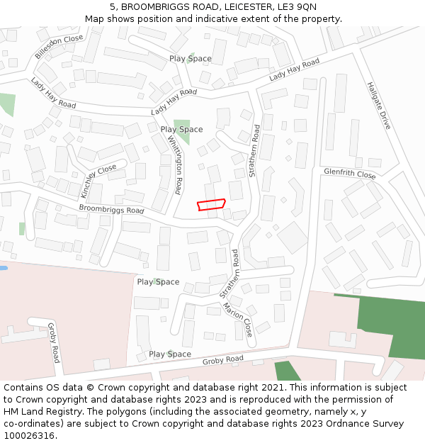 5, BROOMBRIGGS ROAD, LEICESTER, LE3 9QN: Location map and indicative extent of plot