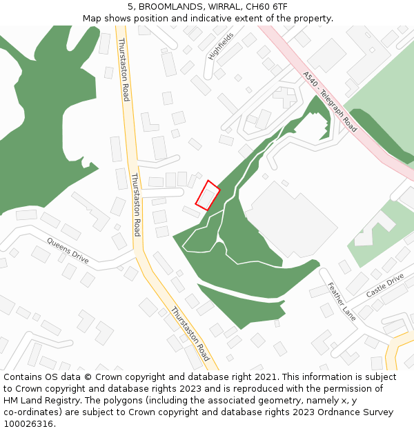 5, BROOMLANDS, WIRRAL, CH60 6TF: Location map and indicative extent of plot