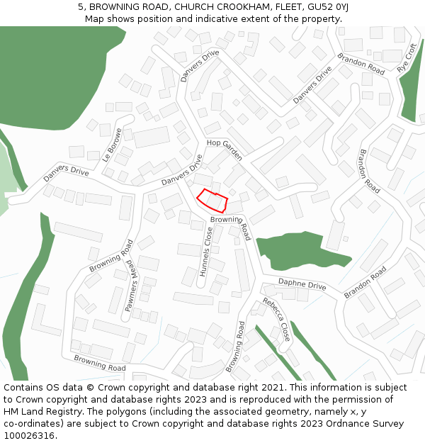5, BROWNING ROAD, CHURCH CROOKHAM, FLEET, GU52 0YJ: Location map and indicative extent of plot