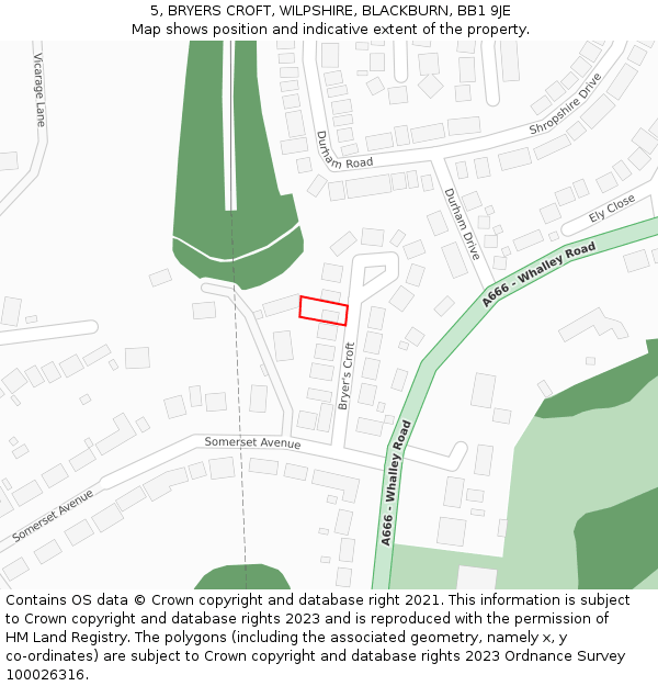 5, BRYERS CROFT, WILPSHIRE, BLACKBURN, BB1 9JE: Location map and indicative extent of plot