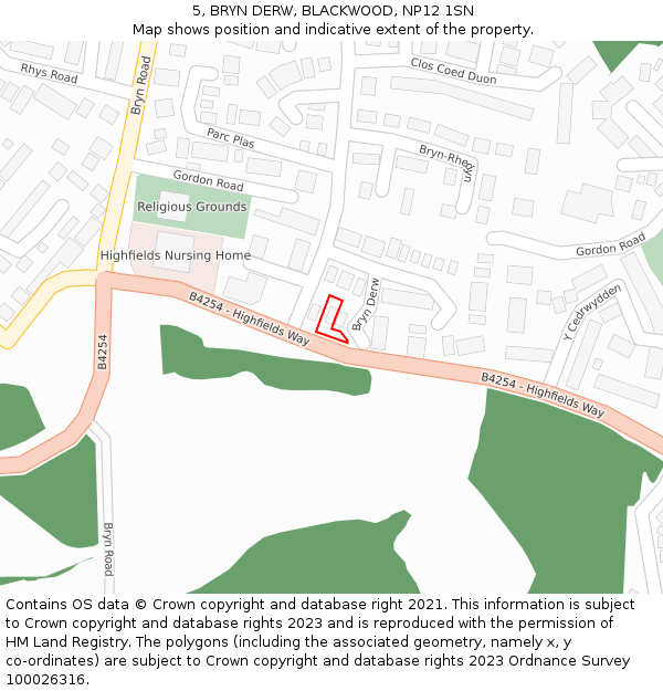 5, BRYN DERW, BLACKWOOD, NP12 1SN: Location map and indicative extent of plot