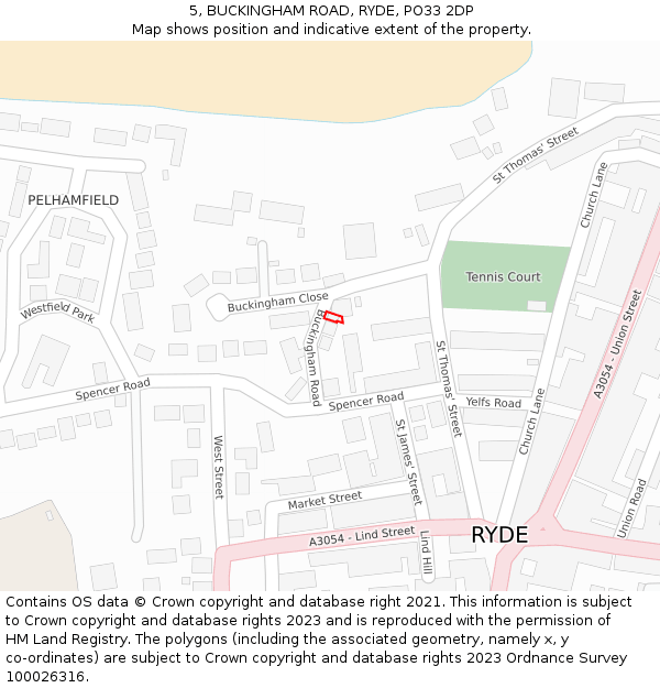 5, BUCKINGHAM ROAD, RYDE, PO33 2DP: Location map and indicative extent of plot